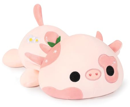 shownicer - Peluche Kawaii a forma di mucca, cuscino di peluche, giocattolo, cuscino in peluche, mucca da latte, cuscino regalo per bambini ragazze di 12+ anni (rosa chiaro, 30 cm)