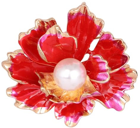 Rote Pfingstrose Blume Brosche Vintage Perle Brosche Frauen Öl Tropfen Legierung Brosche Elegante Quaste Blume Perle Brosche Hochzeit Exquisite Schmuck Geschenk Geeignet für weibliche Freunde