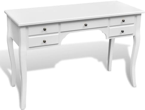 DYRJDJWIDHW nähtisch,jummico höhenverstellbarer Schreibtisch,Study Table,Französischer Holz-Schreibtisch mit geschwungenen Beinen 5 SchubladenGeeignet für Büro, Arbeitszimmer, Schlafzimmer