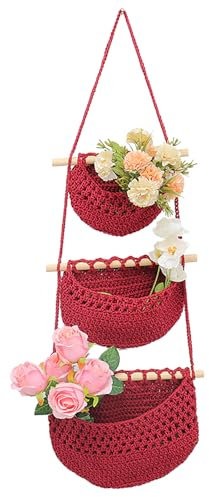 ZHDOKA 3 Tier Macrame Plant Hangers, Handmade Hanging Planter Indoor Wall Hanging Flowers Pot Nets, Jute Crochet Plant Holders for Outdoor Home Fence Decor, 31.25in (A)