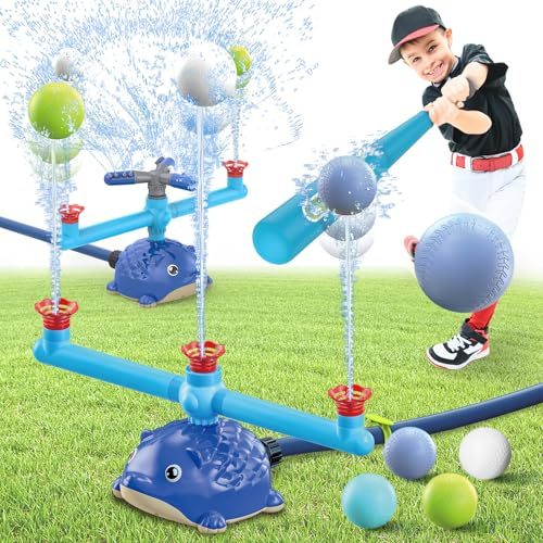 MuroMucc Wassersprinkler Kinder Outdoor Wassersprinkler-baseballspielzeug, 5-in-1 Wassersprinkler für Kinder im Freien mit 2 Sprinklerköpfen, Sommer Garten Rasen Pool Spaß