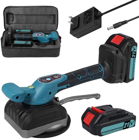 KKnoon Tile Vibration Levelling Machine 21V Max Battery Tiling Tool with 5 Adjustable Speed High Loading Capacity Wall Floor Tiles Laying Vibrating Tool Enlarged Suction Cup with Bubble Leveler Home