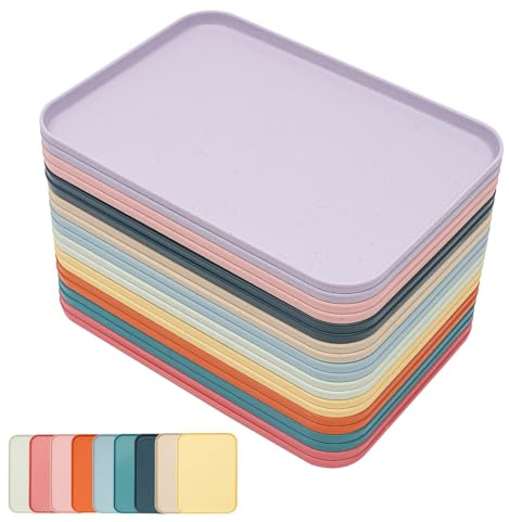 20 Stück Tablett Serviertablett, Mehrfarbige Rechteckig Platten & Tabletts, 10 Farbe rutschfest Stapelbares Servierplatten für Café Küche Schulen Esszimmer, 31 x 22 cm