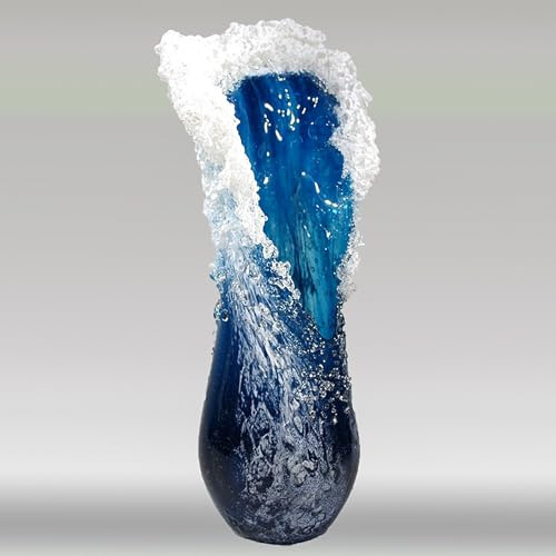 Lvpradior Blue Ocean Wave Vase - Artisanal Glass-Enhanced Resin Flower Vase with Sea Ripple Design, Modern Glass Vases for Flowers Home Decor (M)