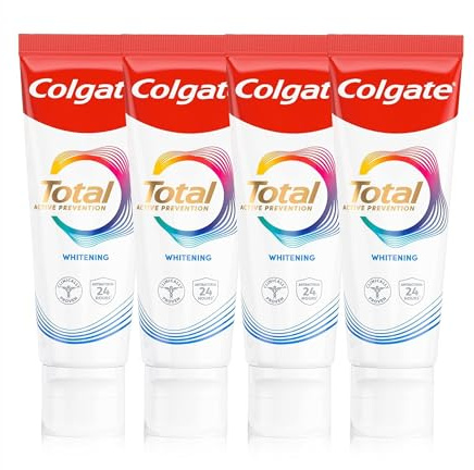 COLGATE Total Pasta de Dientes Blanqueadora, Pack 4 x 100ml, Dentífrico Blanqueador con 24h Defensa Antibacteriana Reforzada para la Boca*, Exclusiva Tecnología Antibacteriana de Doble Zinc