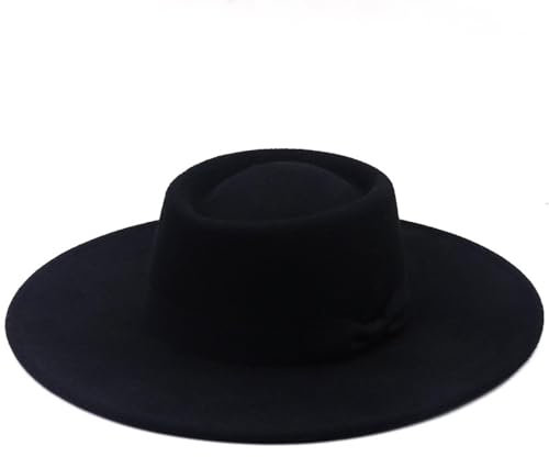 WUFANGBU Fedora Trilby Filzhut Hut 9,5 cm Großer Jazz-Zylinder Mit Krempe Für Männer Und Frauen Mit Konkaver Spitze Schwarzer Zylinder Filzhut M(56-58Cm) 3Schwarz