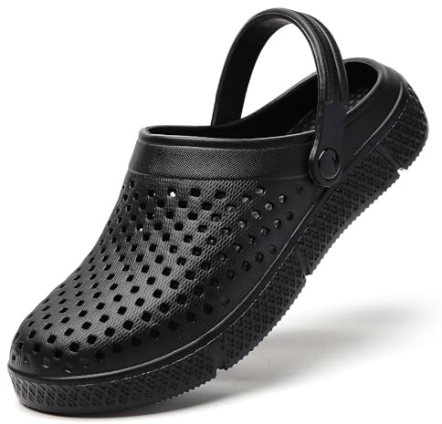 Trädgårdskläskor för kvinnor, kvinnors slip-on trädgårdsskor pool strand duschtofflor inomhus utomhus promenadtofflor, Svart, 39 EU