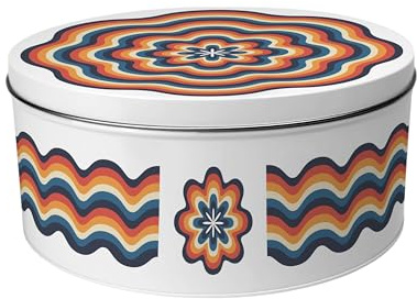 Purely Home Retro Waves Large Cake Tin - Colourful Rainbow Kitchen Gifts - Round Metal Storage Container for Baking 23 x 10cm