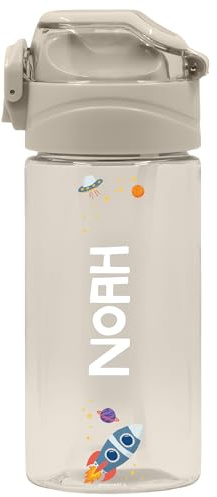 Stellasticker - Borraccia Personalizzata per Bambini con nome e un’icona - Ideale fuori casa, in gita, a scuola. Senza BPA. Lavabile in lavastoviglie, spazzola inclusa. 450 ml. (Sabbia)