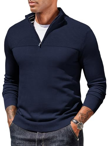 COOFANDY Maglione da Uomo 1/4 Zip Casual Maglione con Zip Invernale Maglioni a Maniche Lunghe con Collo Alto Pullover Sweater