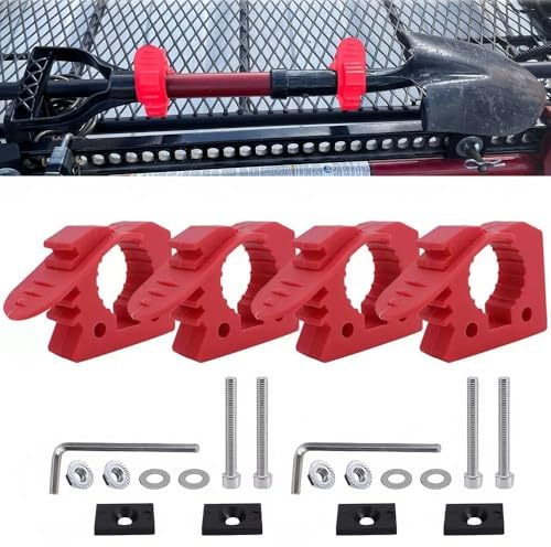 Wotendy 4 Pcs Quick-Release Rubber Clamps, Red | Shovel Clamp for 3-4 cm Diameter Tools Fit for Trucks UTV ATV for Offroad 4X4 Parts
