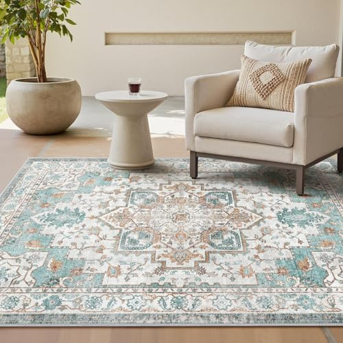 GENIMO Vintage Tappeto Salotto 160x230cm - Grande Tappeto Soggiorno Lavabile Antiscivolo, Resistente, Facile da Pulire, Boem Carpet Per Camera da Letto, Sala da Pranzo, Sala - Vintage Verde Beige