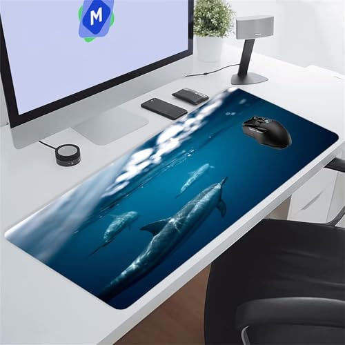 Tapis de Souris Gaming Dauphin L'Océan XXL Mouse Pad, Grand Tapis Bureau avec Base Anti-Dérapage, Extended Long Clavier Pad Large Mousepad pour PC Gamer et Le Bureau 700x300x3 mm