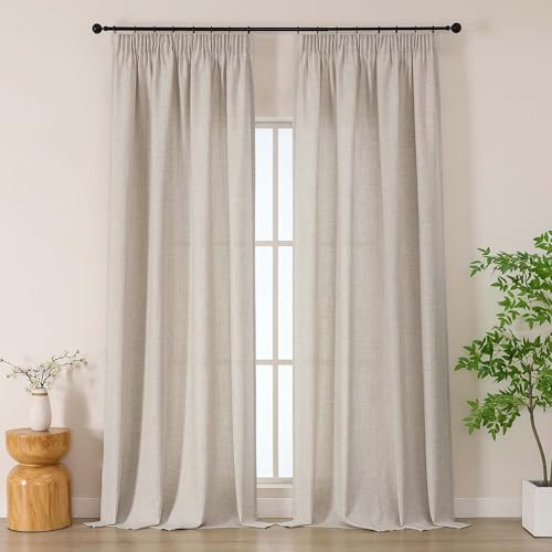 Simplebrand Leinen extra Lange Boho Gardinen in Leinenoptik, 2er Set H 245 x B 140 cm, halbtransparente Gardinen mit Kräuselband für Schiene, für Wohnzimmer & Schlafzimmer
