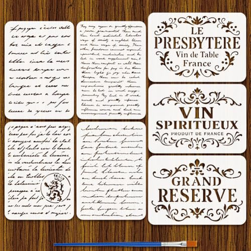 FINGERINSPIRE 7 Stück Poesie Schablone Mit Pinsel 21x29.7cm Chinesische Kalligraphie Vorlage Dekorative Poesie Schrift Vorlage Florale Wort Schablonen Zum Malen Auf Wänden Stoff DIY Heimdekoration