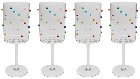 Kare Design Weinglas Party Dots, Gläser-Set, 4-teilig, Bunt, 530ml, Kelch mit Punkten im 3D-Design, Modernes Weinglas