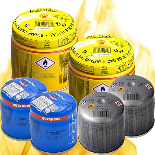 TruWare Just Camp Stechkartusche 190g Gaskartuschen für Camping Gaskocher Butangas Kartuschen mit Sicherheitsventil (6 Stechkartuschen)