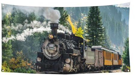 Cartel grande con estampado de tren de vapor, pancarta de recuerdos de fiesta de cumpleaños, decoración colgante para regalos de celebración