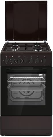 HEINNER HFSC-S60LITGC-BRW – Kombi-Herd mit 4 Gasbrennern & Elektro-Backofen, Emaille-Graten, Sicherheitsabschaltung, Timer & Ofenlicht, 50×60 cm – Braun – 5 Jahre Garantie