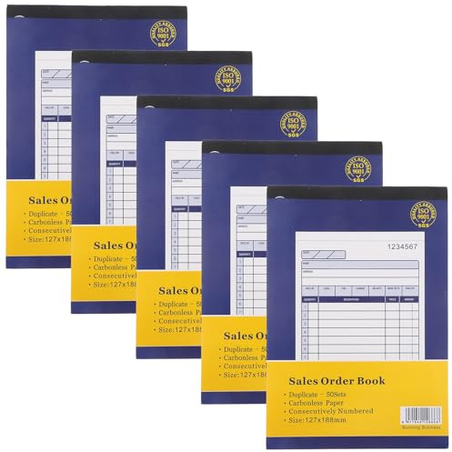 KICHOUSE Carnet de Commandes Commerciales en 2 Parties Duplicata Bloc de Factures 5 Exemplaires Format Compact pour Petites Entreprises Suivi Précis des Reçus et Gestion des Bons de