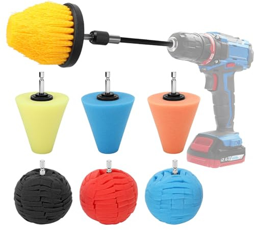 Linkstyle 8PCS Wheel Polishing Kit for Drill, Foam Buffing Cone & Polishing Ball, Drill Buffer Attachments with 1/4 Hex Extension Handle for Car Rims, Wheel Hubs, Aluminum & Metal