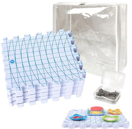Tappetini Fiber Arts Blocking – Base In Schiuma Di Medie Dimensioni 32x32x1,5 Cm, Piastrelle Artigianali Ad Incastro Con Perni A T Inclusi | Scheda Di Progetto Per Maglierie Indumenti Fai-da-te Tappet