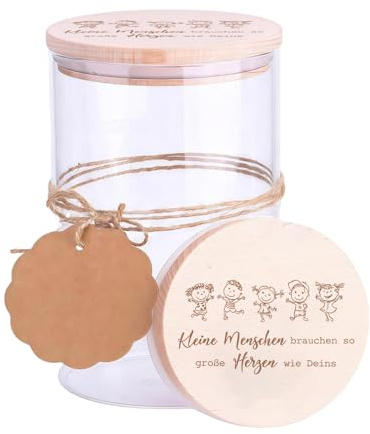 PIujsym Abschiedsgeschenk Erzieherin, Vorratsglas 850ml mit Holzdeckel, Dankeschön Geschenk für Kita & Kindergarten Abschied, Kleine Menschen Brauchen So Große Herzen Wie Deins