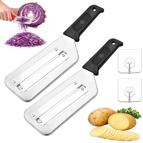 Cabbage Shredder for Coleslaw, Stainless Steel Shredder Knife, Double-Layer Slicer, Efficient Vegetable Peeler Julienne for Salad Stir Fry and Vegetable Meal Prep (Black-2pc)