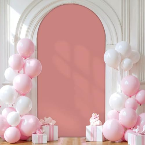 Mateju Couverture Toile de Fond Arche (Rose Corail,7.2FT 122x220cm) | Couverture Arche en Tissu Double Face Mariage Fête Housse pour Toile de Fond pour Décoration Anniversaire Banquet Cérémonie