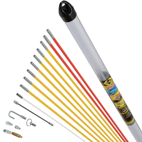 C.K MightyRods Pro 10 m kabelstänger standardset, 4 flexibiliteter infällstänger, splitterfri glasfiberharts elektrisk kabeldragningshjälp, elinstallation, kabeldragningshjälp elektriker CK T5421