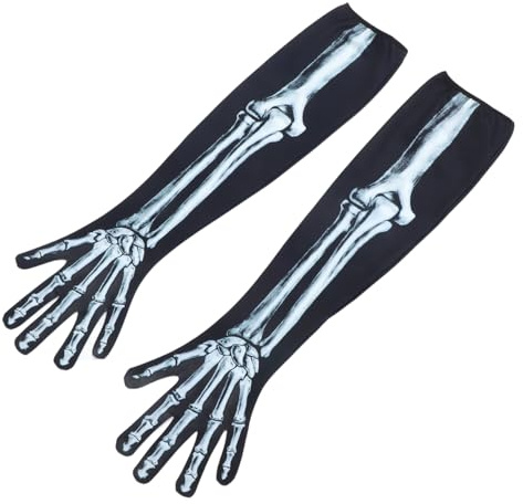 BESTOYARD Skelett Handschuhe Halloween KostüM Lange Handschuhe | Stoffmaterial, Über 65cm Länge, Unisex für Jugendliche und Erwachsene, 1 Paar