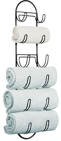 mDesign Handtuchhalter zur Wandmontage – Handtuchablage aus Metall – schickes Badzubehör – auch für das Gäste-WC geeignet – schwarz