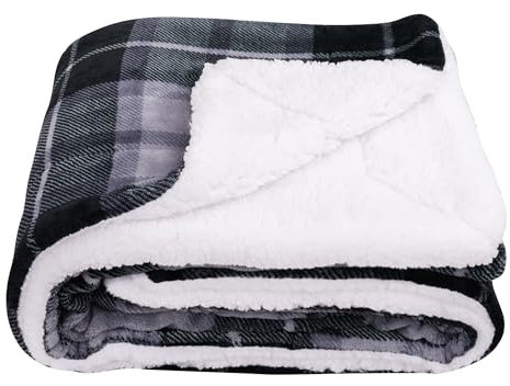 SOCHOW Karierte Sherpa Decke Fleecedecke Kuscheldecken, Dicke Sofadecke Couchdecke, doppelseitig superweiche warm luxuriöse Sofaüberwurf Flauschige Wohndecke 150 x 200 cm, Grau