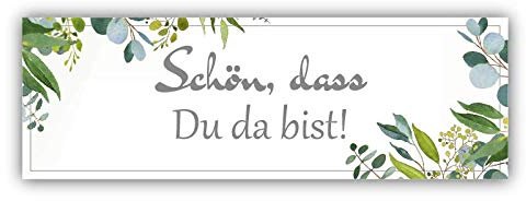 33 Sticker Aufkleber SCHÖN, DASS DU DA BIST Botanical weiß Ranke Blätter-Kranz grün Zubehör Gastgeschenke Hochzeit Hochzeitsmarmelade Selbstgemachtes Geburtstag Taufe Konfirmation Kommunion Tisch-Deko