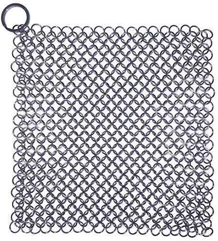 Cast Iron Cleaner, Premium 316 Stainless Steel Cast Iron Skillet Chainmail Scrubber for Cast Iron Pan Pre-Seasoned Pan Dutch Ovens Waffle Iron Pans Scraper Cast Iron Grill Frying Pan (7 Inch Square)