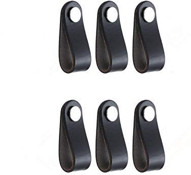 feedal Ledergriffe, Ziehgriff, Zuggriffe für Kommoden, Schubladen, 7 cm, Einloch, Schrankknöpfe, Schubladen, Ziehgriff, echtes Leder, Beige, 6 Packungen (schwarz)