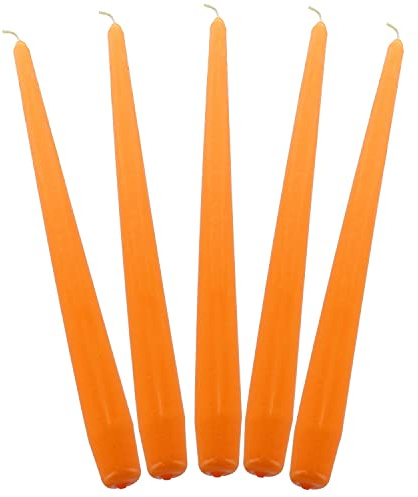 Deli Supplies Dinner Party Christmas Table Decor Bistro Candles Non Drip Tapered 9” 24cm Tall Taper Candle 7 Hour Burn Time Smokeless and Dripless Quality Wax (Orange, 5)