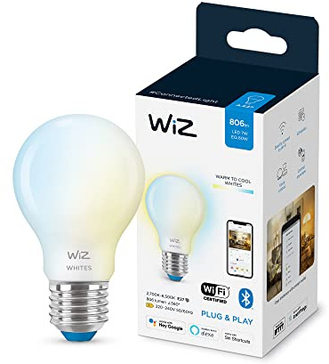 WiZ Tunable White LED Lampe E27 (806 lm), 60 W 1er-Pack Lampe, matt, mit warm- bis kaltweißem dimmbarem Licht, smarte Lichtsteuerung über WLAN per Stimme/App