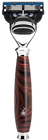 MÜHLE 5-Klingen-Rasierer, kompatibel mit Gillette Fusion, Griff aus Ebonit/Metall, verchromt