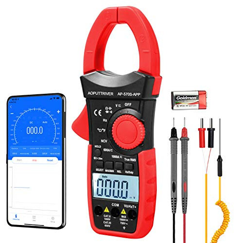 Strommesszange Bluetooth Clamp Meter, AP-570S-APP 6000Count Digital Multimeter Stromzangenmessgerät mit automatischem Messbereich für Ampere, Volt, Ohm, Widerstand, Kapazität, Kontinuität