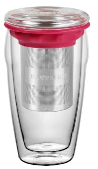TEA SHOP - Taza de Té o Infusiones - Taza All in One Jumbo Berry - Taza de Cristal Termorresistente con Infusor de Acero Inoxidable - 400 ml - Fucsia