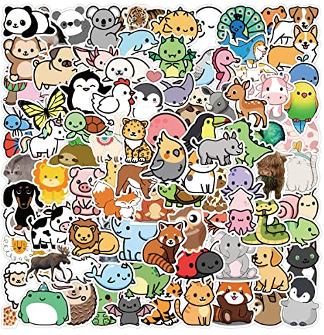 Tacomexi 100 STÜCKE Q Version Cartoon Tiere Aufkleber für Laptop Wasserflasche Gepäck Snowboard Fahrrad Skateboard Aufkleber für Kinder Jugendliche Erwachsene Cartoon Aufkleber