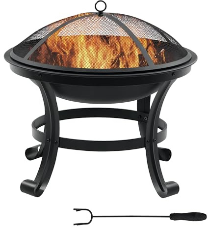 Outsunny Brasero cheminée Foyer extérieur Rond avec Pare-étincelles, tisonnier métal dim. 55L x 55l x 50H cm Noir