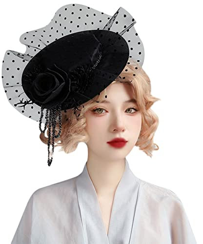 Halloween Haarschmuck Damen Mesh Blumen Fascinator Hut Cosplay Maskerade Performance Kopfschmuck Gotischer Pillbox Hut Hochzeit Brautschleier Vintage Haar Accessoires für Halloween Karneval Fasching