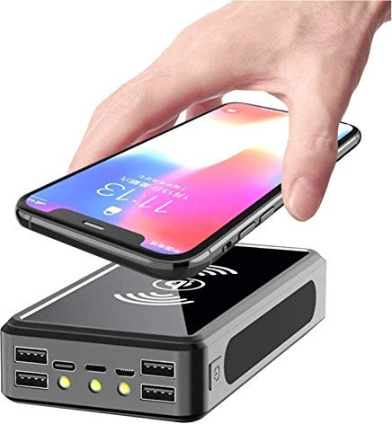 Power Bank Solaire Batterie Externe Solaire 100000mAh Powerbank Solaire Chargeur Portable avec 4 Ports USB et Lampes de Poche LED, Batterie de Secours pour iPhone Samsung iPad etc,Noir