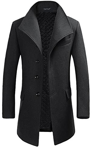 YOUTHUP Abrigos para Hombre Sobretodo de Invierno de Lana Trenca Abrigo Slim Fit Chaqueta, Gris(Diseño 1), S