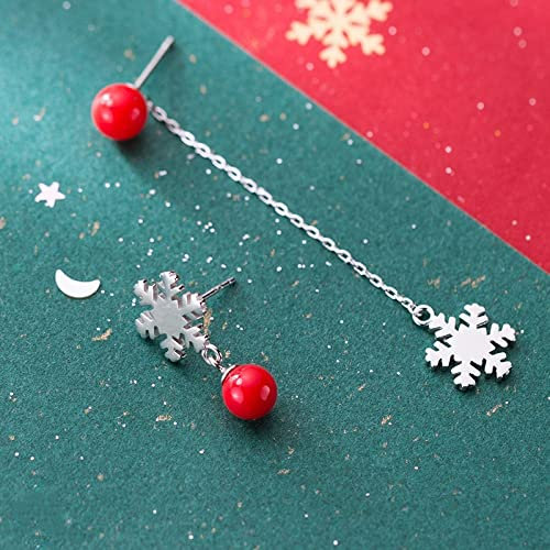 Ohrringe, S925 Sterling Silber Asymmetrische Rote Perle Quaste Schneeflocke Hypoallergen Ohrlinie Ohrringe Exquisite Ohrhänger Baumelnd Weihnachtsschmuck Für Damen Herren Mädchen Hochzeit Freund