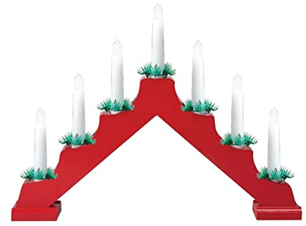 Optimal Products Wooden Christmas Candle Bridge 7 LED Light Up Arch Window Xmas Decoration Lights UK (Red)