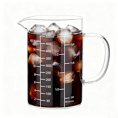 NCnnwovf 500ML Glass Measuring Cup With Handle, High Borosilicate Glass Three Scales V-Shaped Spout Clear Measuring Cup (OZ, Cup, ML/CC) Easy To Read Kitchen Tools