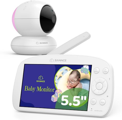 SANNCE Babyphone mit Kamera und Nachtlicht - 720P 5,5'' Display 1080P Baby Monitor 5000 mAh-Akku mit Temperatur-, Stromausfallalarme, PTZ, IR-Nachtsicht, Fütterungserinnerung, 1000 Fuß Reichweite